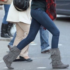 Grey Minnetonka Fringe Boots